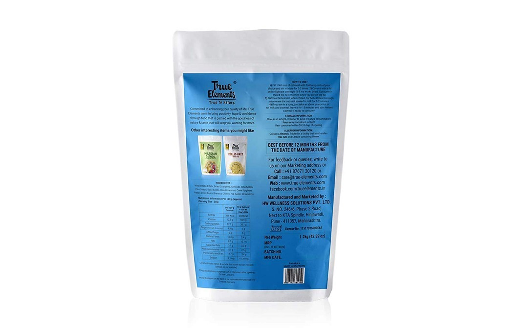 True Elements Whole Oatmeal with Chia & Real Whole Fruits   Pack  1.2 kilogram